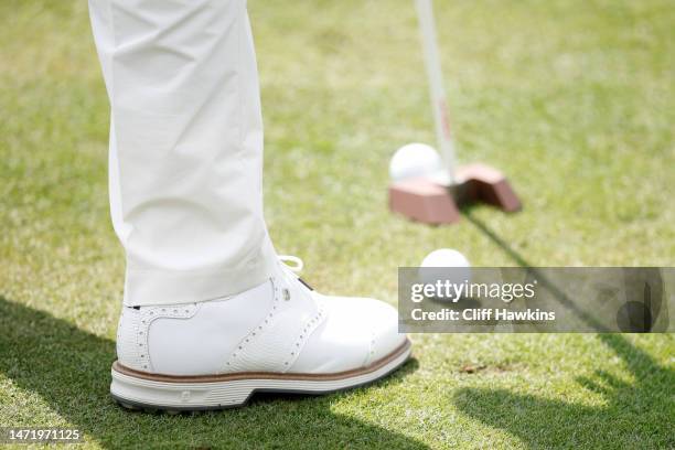 Shoe detail of Adam Scott of Australia during a practice round prior to THE PLAYERS Championship on THE PLAYERS Stadium Course at TPC Sawgrass on...