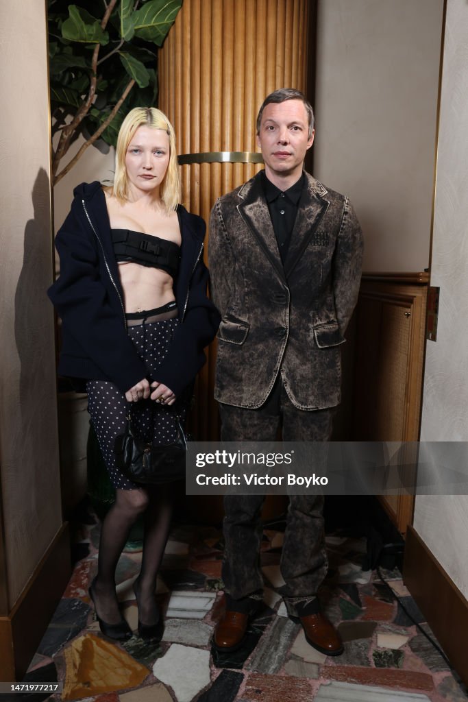 Lotta Volkova and Alban Adam attend the Miu Miu dinner and aftershow