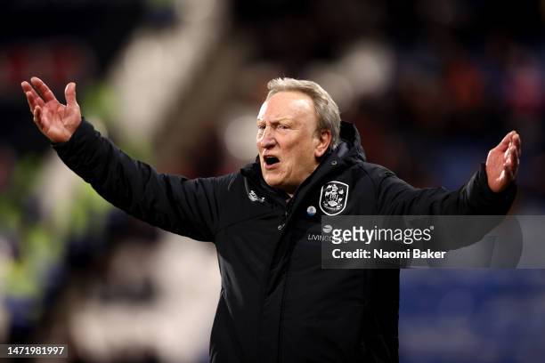 Neil Warnock, Manager of Huddersfield Town, reacts during the Sky Bet Championship between Huddersfield Town and Bristol City at John Smith's Stadium...