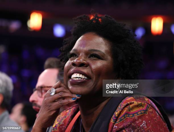Comedian Leslie Jones looks on during the game between the New York Knicks and the Charlotte Hornets at Madison Square Garden on March 07, 2023 in...