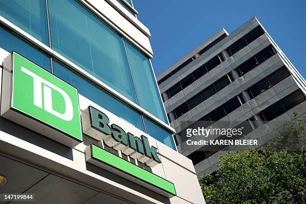 The logo of TD Bank branch is seen June 27, 2012 in Washington, DC. TD Bank, America’s Most Convenient Bank®, is one of the 10 largest banks in the...