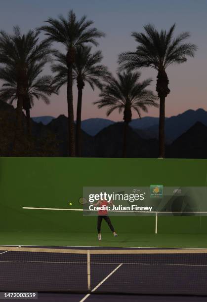 Madison Brengle of USA in a practice session during the BNP Paribas Open on March 07, 2023 in Indian Wells, California.