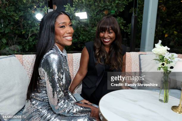 Owner and CEO of Ebony, Eden Bridgeman and Marielle Bobo attend the EBONY Oscar Week Dinner at Pendry West Hollywood on March 07, 2023 in West...