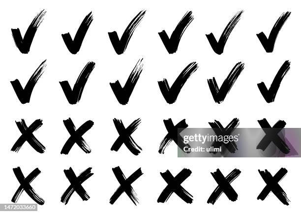 check mark and cross signs - brush stroke alphabet stock illustrations