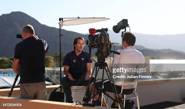 Tommy Haas tournament director is interviewed during the BNP Paribas Open on March 07, 2023 in Indian Wells, California.