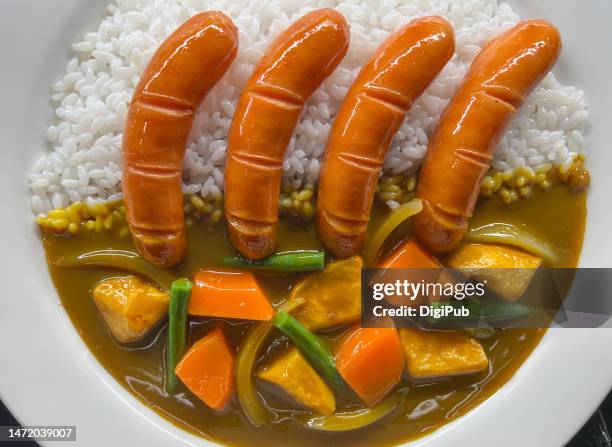 sausage curry with vegetables on rice, food model - カレー　日本 ストックフォトと画像