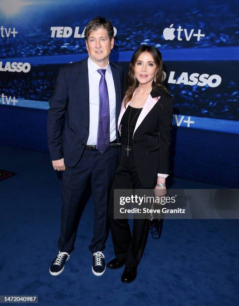 Bill Lawrence and Christa Miller arrives at the Apple Original Series "Ted Lasso" Season 3 Red Carpet Premiere Event at Westwood Village Theater on...