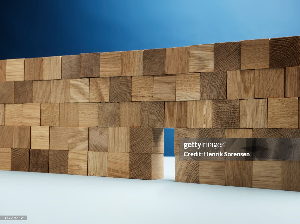 Wall by wooden bricks