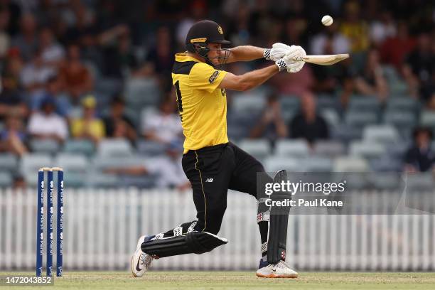 Aaron Hardie of Western Australia bats during the Marsh One Day Cup Final match between Western Australia and South Australia at the WACA, on March...