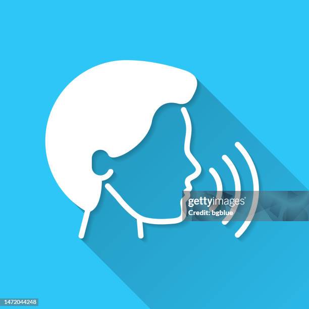 voice recognition. icon on blue background - flat design with long shadow - microphone 3d stock illustrations
