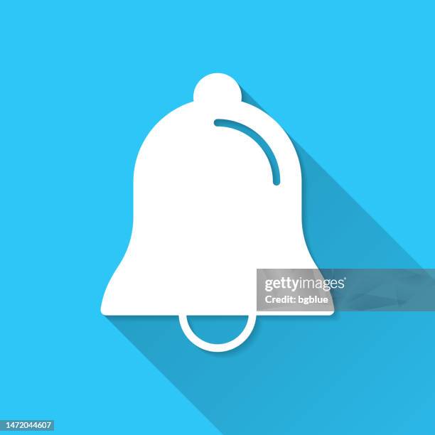 bell. icon on blue background - flat design with long shadow - notification bell stock illustrations