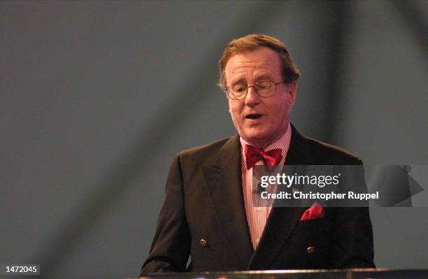 Political Satirist Mark Russell speaks during the 18th Annual Borton, Petrini & Conron, LLP's Bakersfield Business Conference on October 12, 2002 in...
