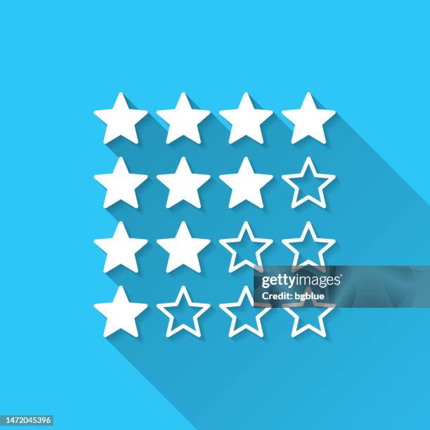 star rating. icon on blue background - flat design with long shadow - looking into restaurant stock illustrations