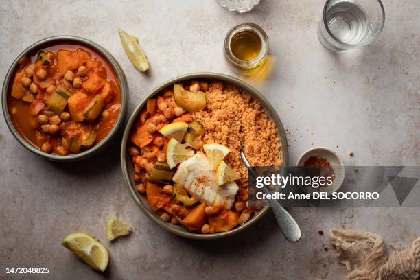 couscous with carrots lemon fish and zucchini - クスクス ストックフォトと画像