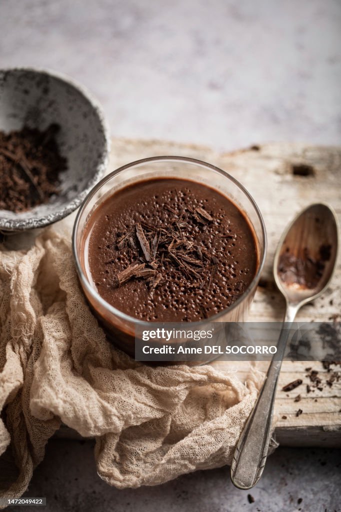 Homemade chocolate cream mousse glass