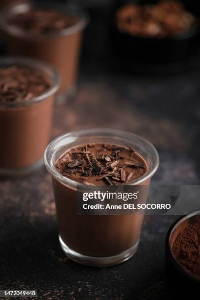 homemade chocolate cream mousse glass - chocolate mousse stock pictures, royalty-free photos & images