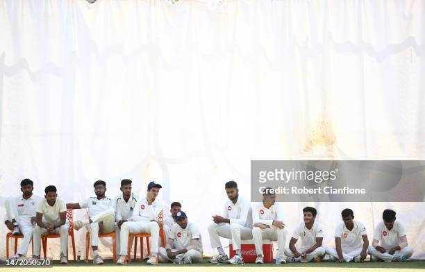 Net bowlers look on during an Australia Test squad training session at Narendra Modi Stadium on March 08, 2023 in Ahmedabad, India.