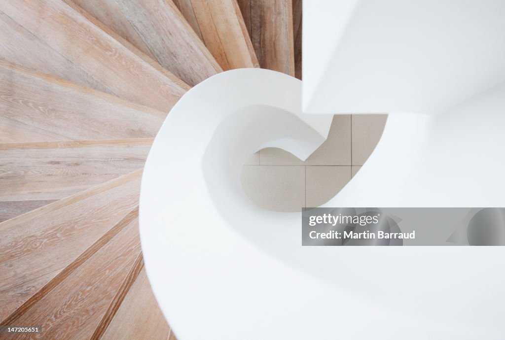 High angle view of curving staircase