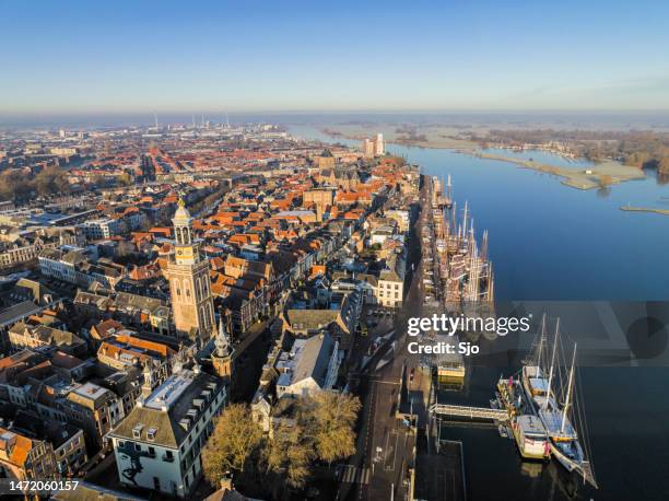 kampen city view at the river ijssel during a cold winter sunrise - kampen overijssel stock pictures, royalty-free photos & images