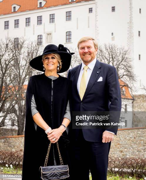 King Willem-Alexander of The Netherlands and Queen Maxima of The Netherlands visit the Castle of Bratislava on March 8, 2023 in Bratislava, Slovakia.