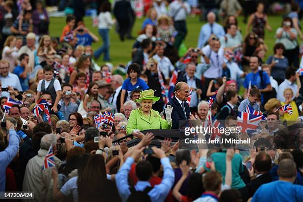 Queen Elizabeth II and Prince Philip, Duke of Edinburgh attend a Diamond Jubilee event at Stormont on June 27, 2012 in Belfast, Northern Ireland....