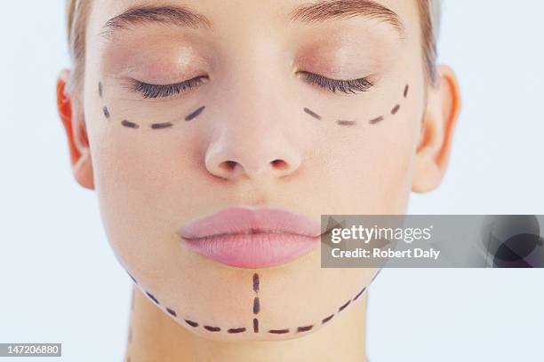portrait of woman with lines on her face - cosmetic surgery stock pictures, royalty-free photos & images