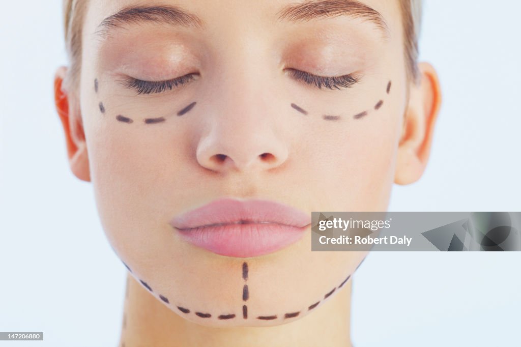 Portrait of woman with lines on her face