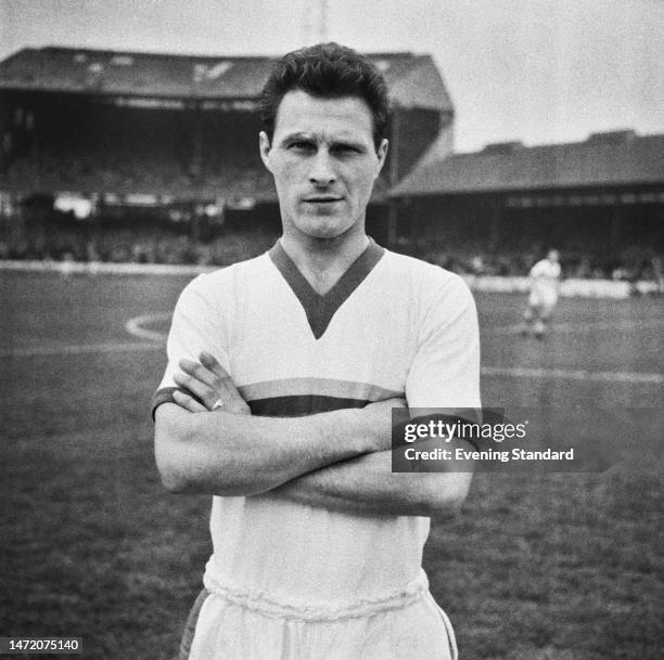 Everton Football Club full back John Bramwell at a League Division 1 match at Chelsea, October 24th, 1959. Chelsea won 1-0.