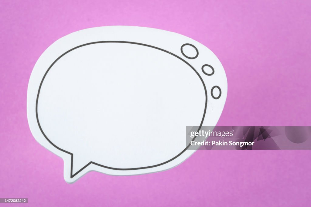The words talking and speaking are conveyed by a speech bubble with copy space on a magenta background.