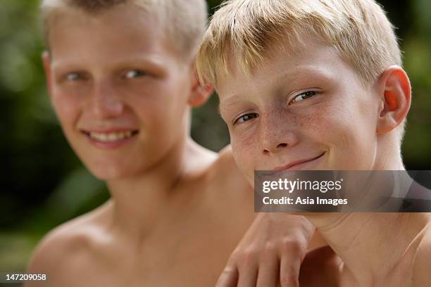 two young boys - boy freckle stock pictures, royalty-free photos & images