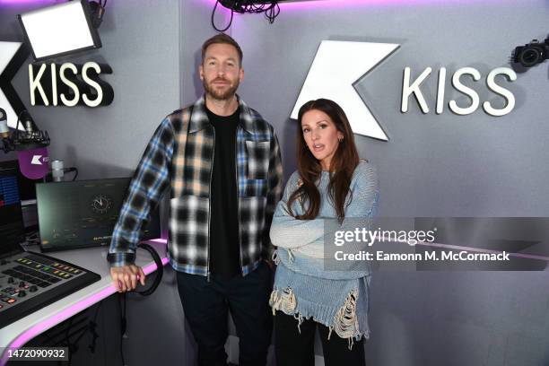 Calvin Harris and Ellie Goulding visit Kiss FM, 1 Golden Square on March 08, 2023 in London, England.