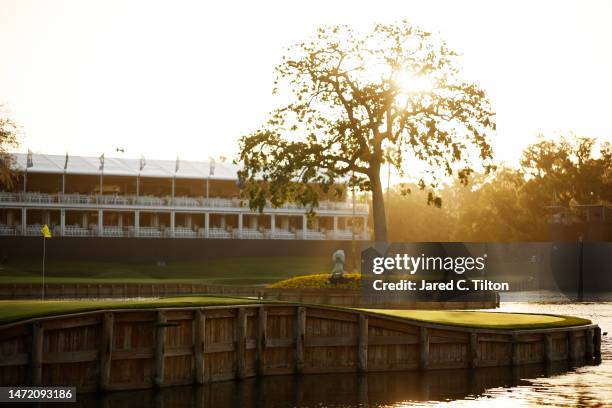 General view of the 17th green is seen during a practice round prior to THE PLAYERS Championship on THE PLAYERS Stadium Course at TPC Sawgrass on...