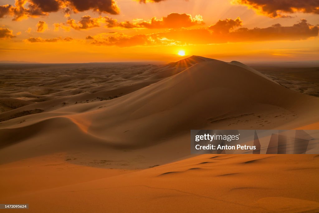 Sand dunes in the desert at sunset. Rub' al Khali desert