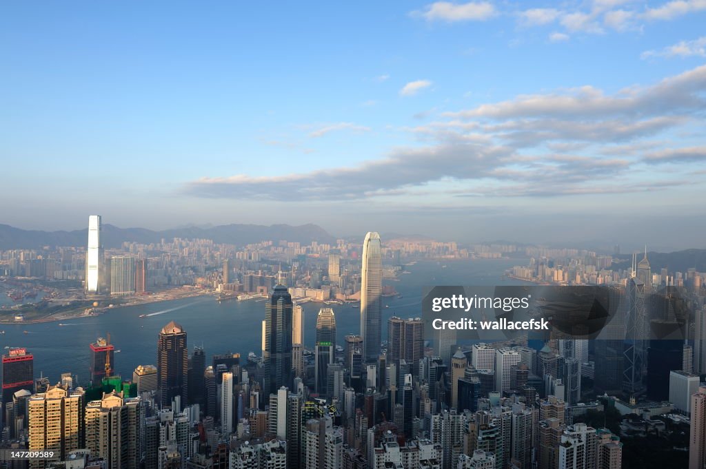 Aerial view of city at sunset time