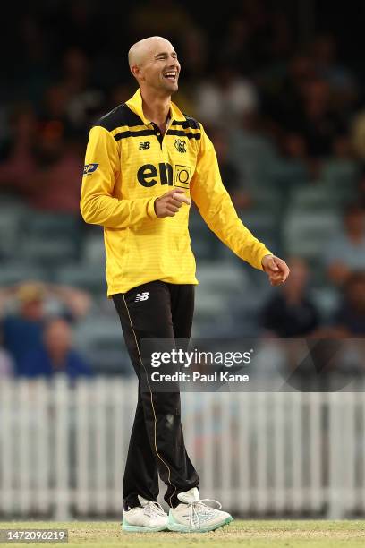 Ashton Agar of Western Australia reacts after delivery to his brother Wes Agar of South Australia during the Marsh One Day Cup Final match between...