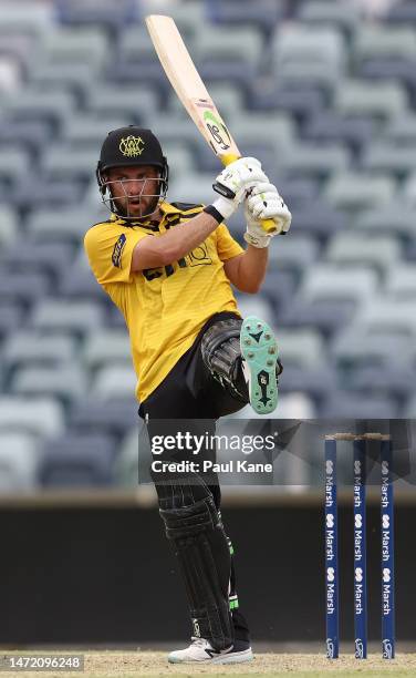 Josh Inglis of Western Australia bats during the Marsh One Day Cup Final match between Western Australia and South Australia at the WACA, on March 08...