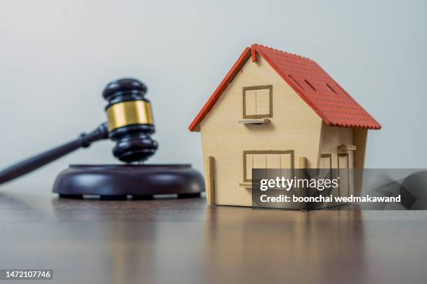 gavel with model house. - bid stock pictures, royalty-free photos & images