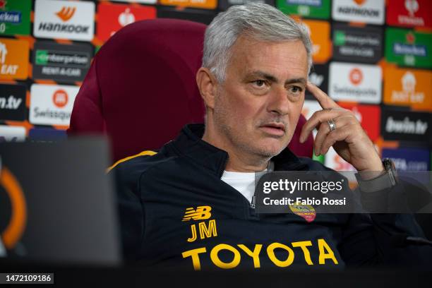 Roma coach Josè Mourinho during a press conference before the UEFA Europa League round of 16 leg one match against Real Sociedad at Centro Sportivo...