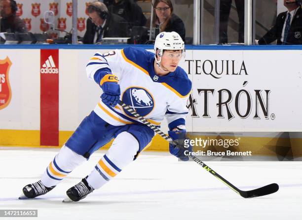 Jeff Skinner of the Buffalo Sabres skates against the New York Islanders at the UBS Arena on March 07, 2023 in Elmont, New York.