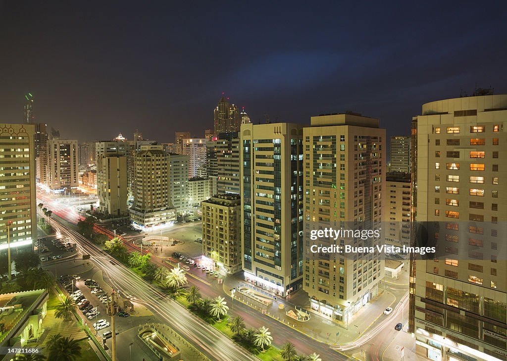 Abu Dhabi. Hamdan Street at night.