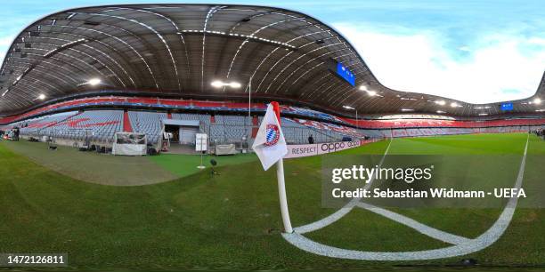 General view of the arena prior to the UEFA Champions League round of 16 leg two match between FC Bayern München and Paris Saint-Germain at Allianz...
