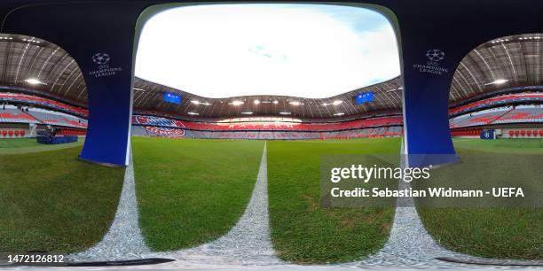 General view of the arena prior to the UEFA Champions League round of 16 leg two match between FC Bayern München and Paris Saint-Germain at Allianz...