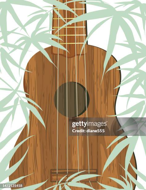 ukulele with leaves - ukulele stock illustrations