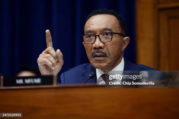 House Select Subcommittee on the Coronavirus Pandemic member Rep. Kweisi Mfume questions witnesses during the subcommittee's first public hearing in...