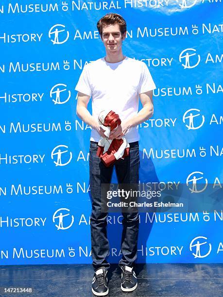 Actor Andrew Garfield delivers a Chilean Rose Tarantula to the American Museum of Natural History on June 27, 2012 in New York City.