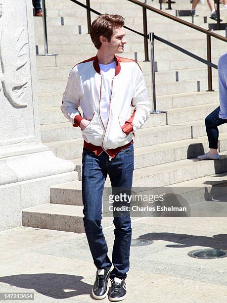 Actor Andrew Garfield delivers a Chilean Rose Tarantula to the American Museum of Natural History on June 27, 2012 in New York City.
