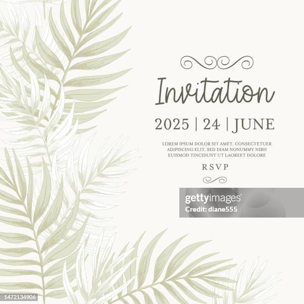 stockillustraties, clipart, cartoons en iconen met sketchy tropical leaves invitation template - bleached