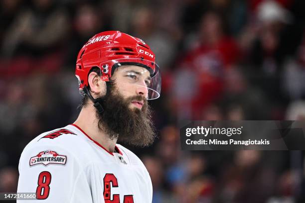 Brent Burns of the Carolina Hurricanes skates during the third period against the Montreal Canadiens at Centre Bell on March 7, 2023 in Montreal,...