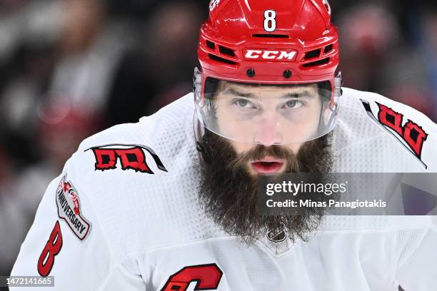 Brent Burns of the Carolina Hurricanes skates during the third period against the Montreal Canadiens at Centre Bell on March 7, 2023 in Montreal,...