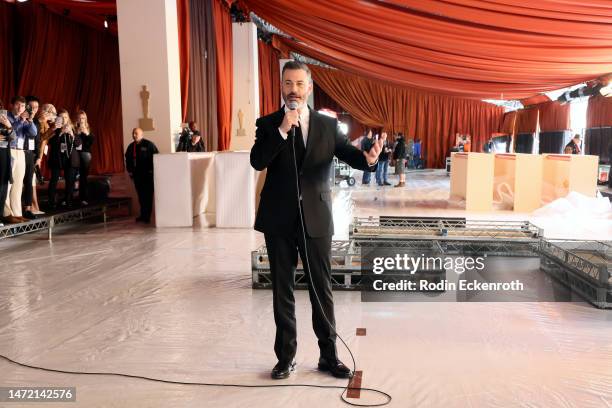 Jimmy Kimmel speaks during the 95th Oscars Arrivals Carpet Roll Out at Ovation Hollywood on March 08, 2023 in Hollywood, California.